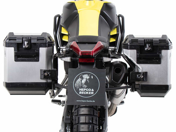 Wycięcie na bagażnik boczny w kolorze czarnym, w tym srebrne kufry boczne Xplorer do Aprilia Tuareg (2022-2024)