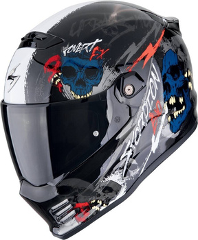 Kask motocyklowy integralny SCORPION COVERT FX SKULLZ czarny szary czerwony