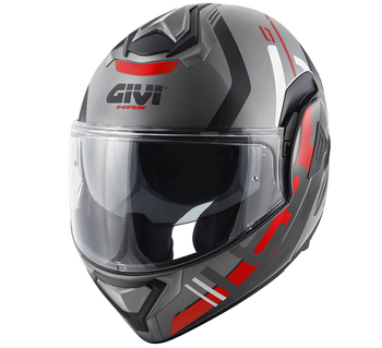 GIVI KASK MOTOCYKLOWY X.30 PULSAR LADY - SZCZĘKOWY Z BLĘDĄ I SZCZĘKĄ PRZESUWANĄ DO TYŁU - CZARNY Z GRAFIKĄ CZERWONĄ MAT