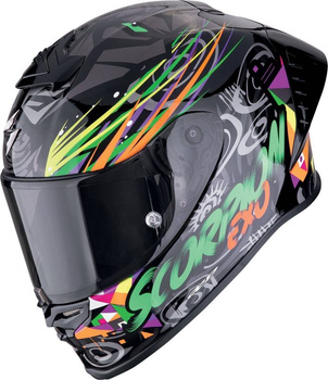Kask motocyklowy integralny SCORPION EXO-R1 EVO II AIR SAVAGE czarny zielony pomarańczowy