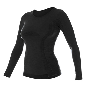 Koszulka termoaktywna damska z długim rękawem BRUBECK COMFORT WOOL czarna