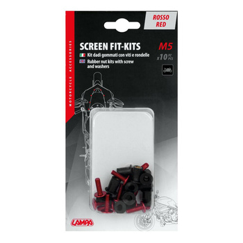 LAMPA Śrubki M5 do owiewek i szyb motocyklowych, gumowe nakrętki samoblokujące ze śrubkami i podkładkami – 10 sztuk – kolor czerwony
