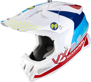 Kask motocyklowy cross enduro SCORPION VX-22 AIR ARES biały niebieski czerwony